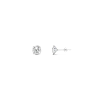 0.5 To 5 Carat Lab Diamond Cushion Stud Bezel Set Earring For Women 14K Gold