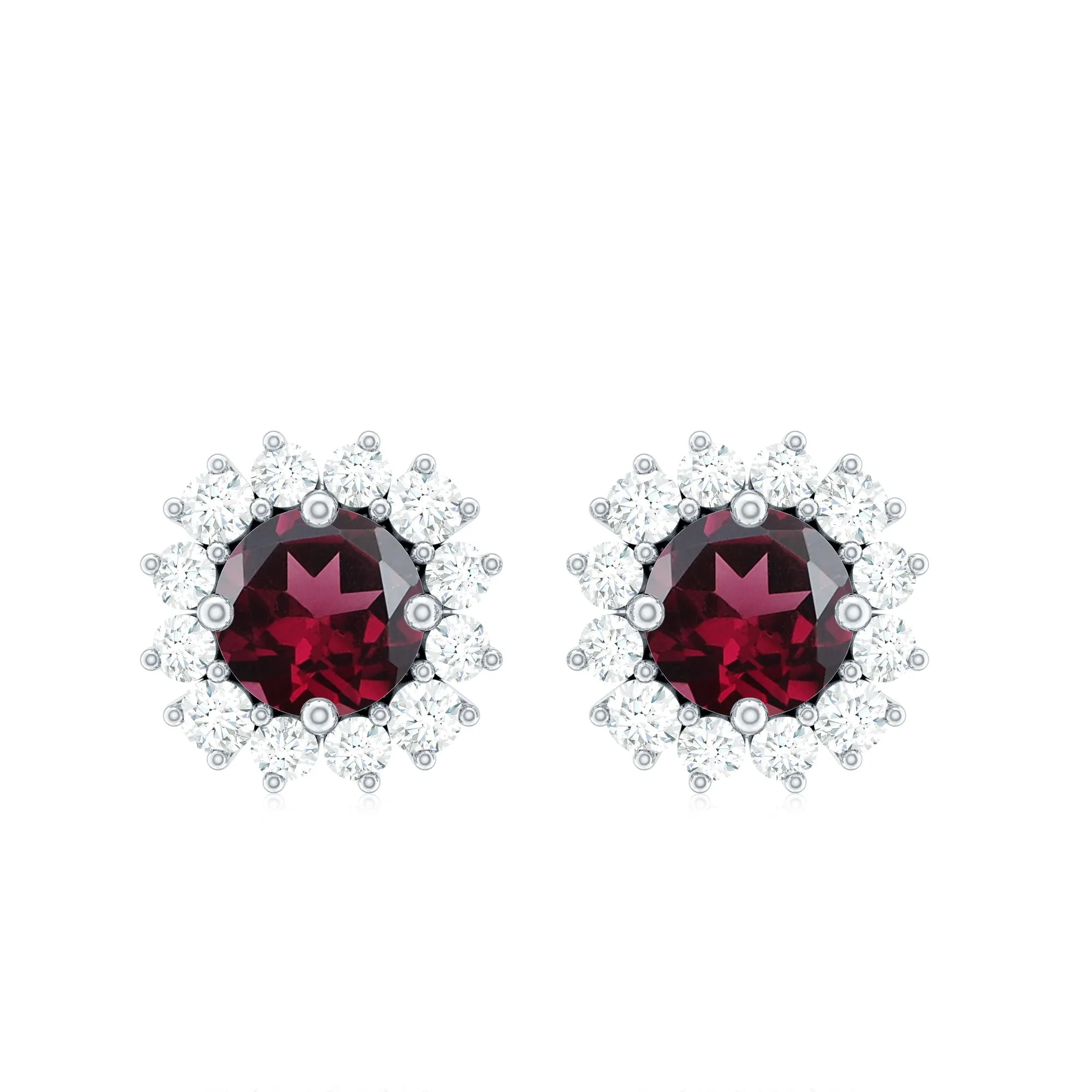 1 CT Round Rhodolite and Diamond Halo Stud Earrings