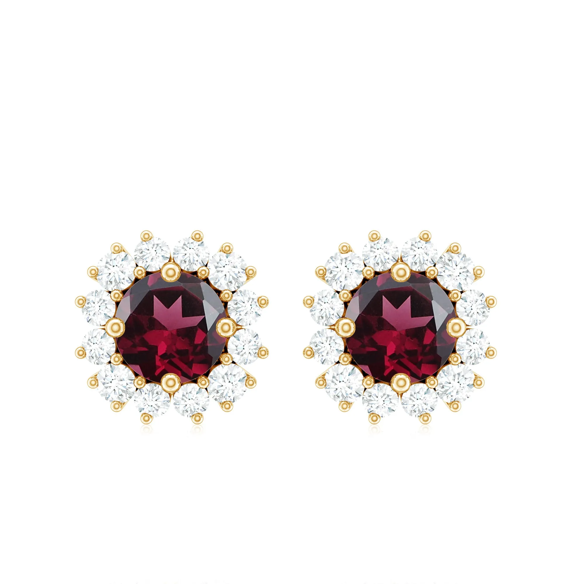1 CT Round Rhodolite and Diamond Halo Stud Earrings