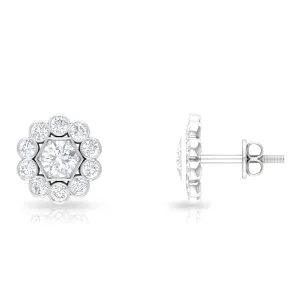 1.25 CT Zircon Gold Stud Earrings with Halo