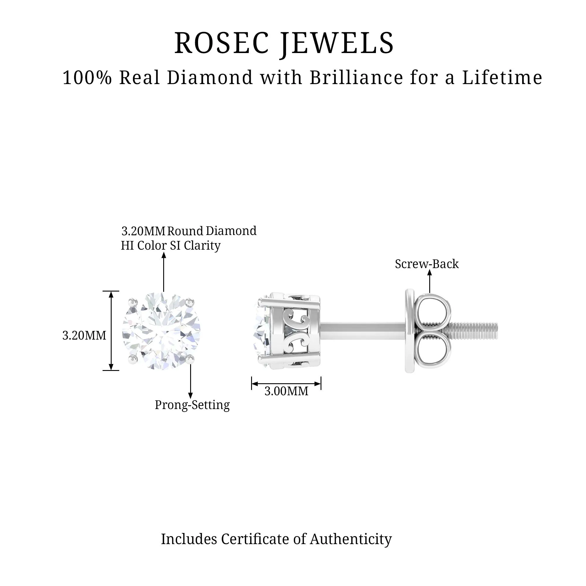 1/4 CT Diamond Solitaire Stud Earrings in 4 Prong Setting