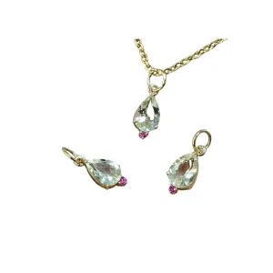 14k Gold Aquamarine With Ruby Pendant