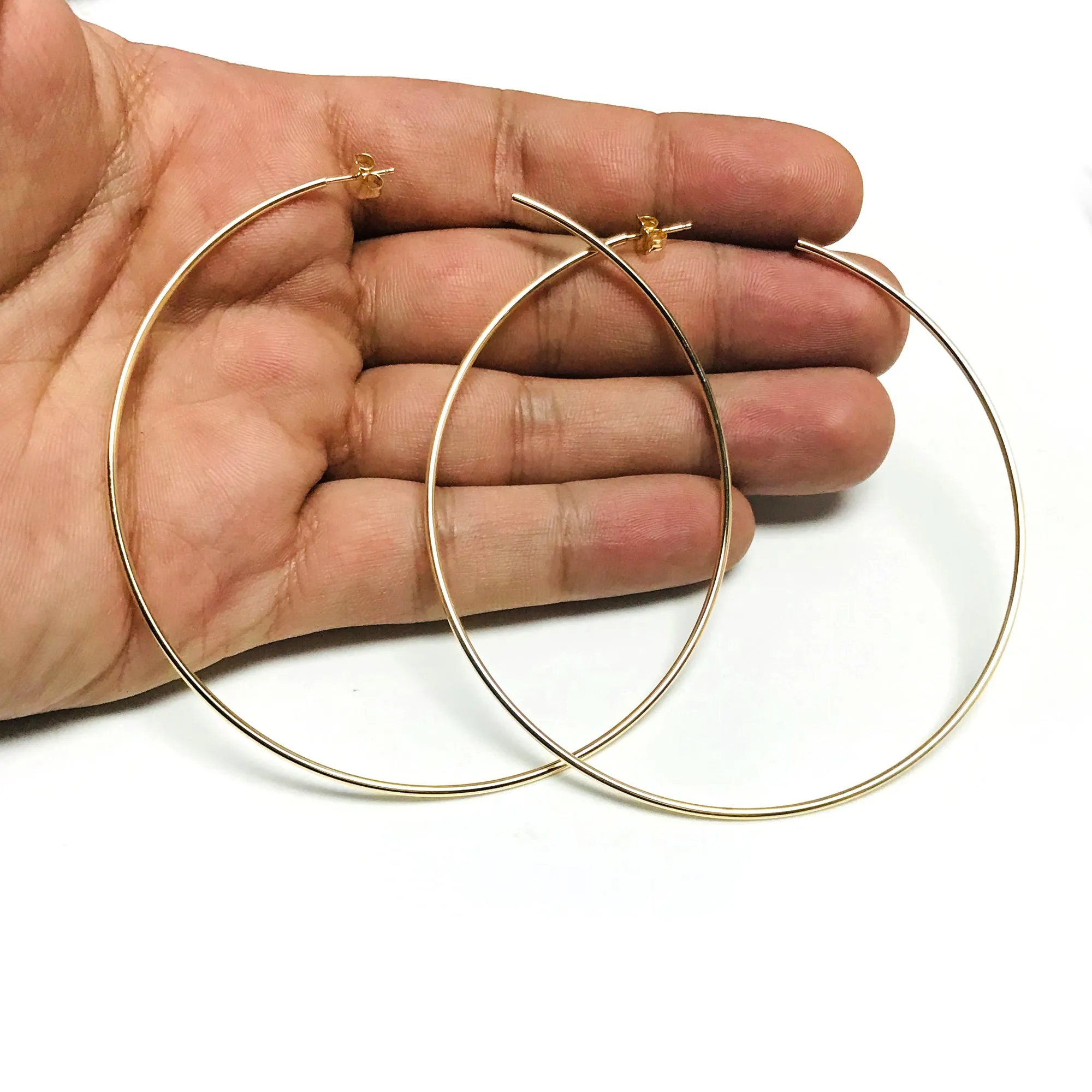 14k Gold Round Large Hoop Earrings, Diameter 75 mm