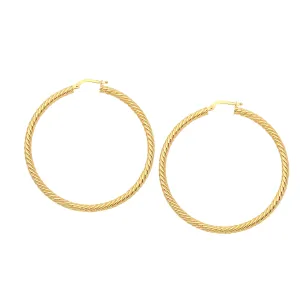 14k Gold Round Twisted Hoop Earrings, Diameter 40 mm