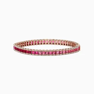 14k Rose Gold Princess Cut Ruby, Pink Tourmaline Tennis Bracelet