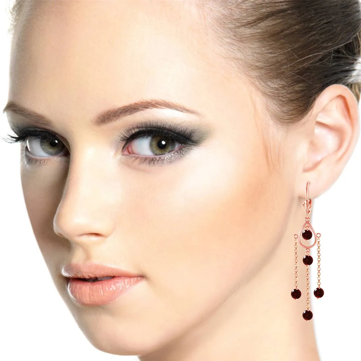 14K Solid Rose Gold Chandelier Natural Garnet Earrings