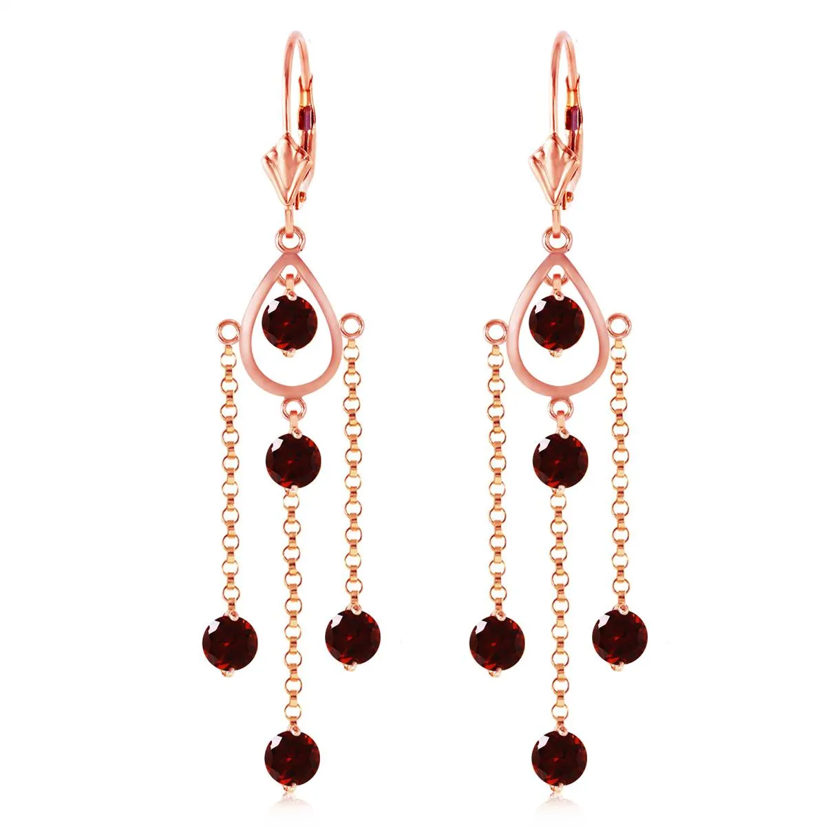 14K Solid Rose Gold Chandelier Natural Garnet Earrings