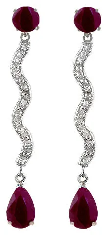 14K Solid White Gold Earrings w/ Natural Diamonds & Rubies