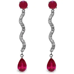 14K Solid White Gold Earrings w/ Natural Diamonds & Rubies