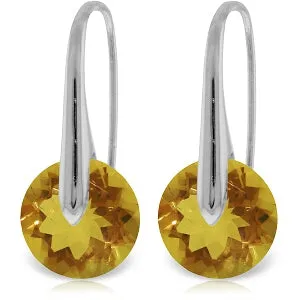14K Solid White Gold Fish Hook Earrings w/ Citrines