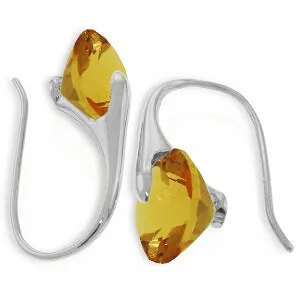 14K Solid White Gold Fish Hook Earrings w/ Citrines