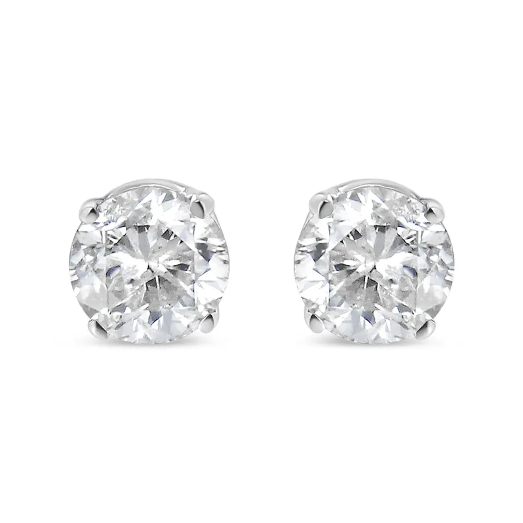 14K White Gold 1/10 Cttw Round Brilliant-Cut Near Colorless Diamond Classic 4-Prong Stud Earrings (H-I Color, VS1-VS2 Clarity)