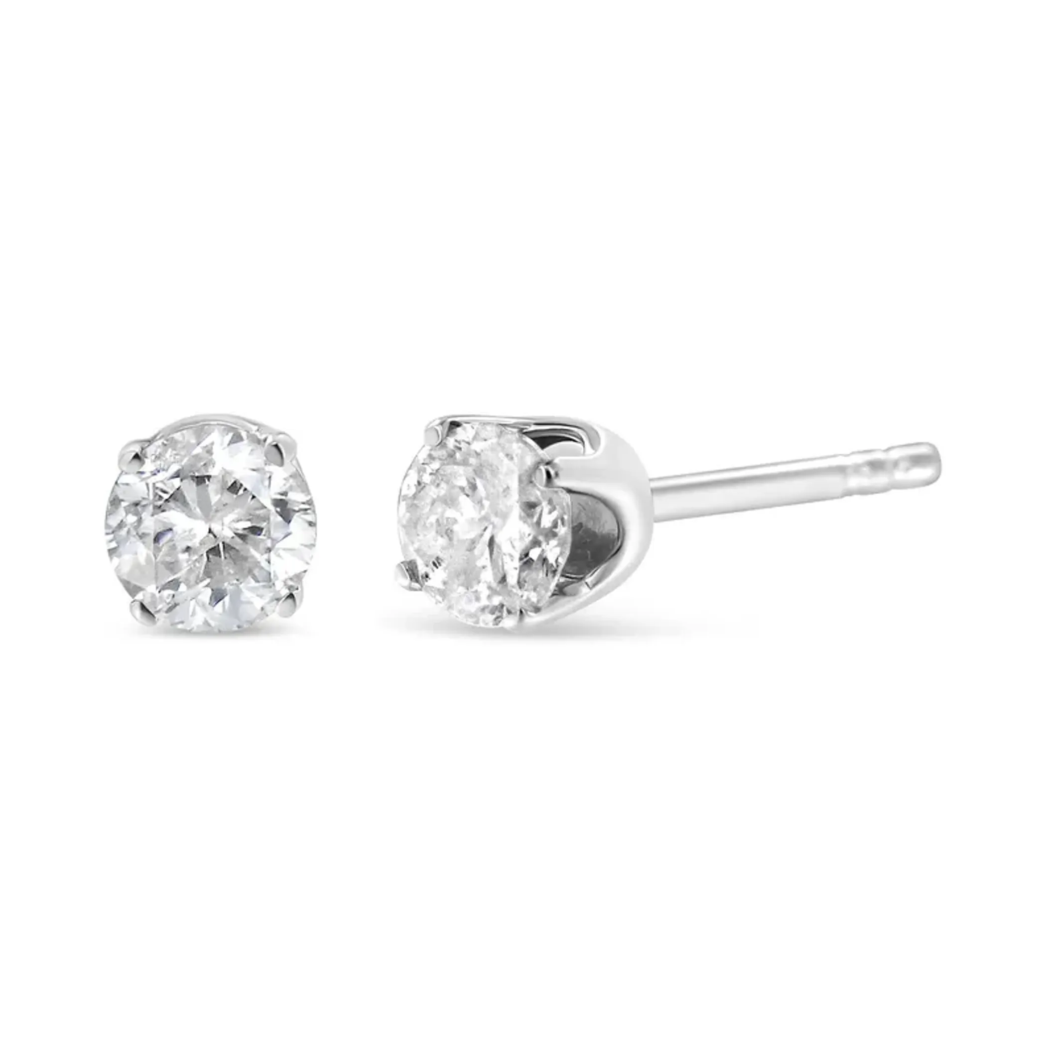 14K White Gold 1/10 Cttw Round Brilliant-Cut Near Colorless Diamond Classic 4-Prong Stud Earrings (H-I Color, VS1-VS2 Clarity)