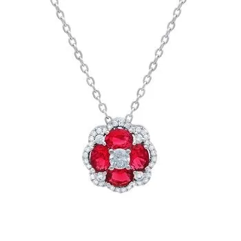 14K White Gold Diamond & Ruby Pendant Necklace