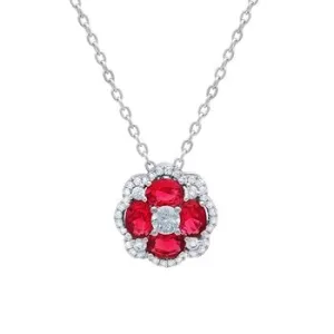 14K White Gold Diamond & Ruby Pendant Necklace