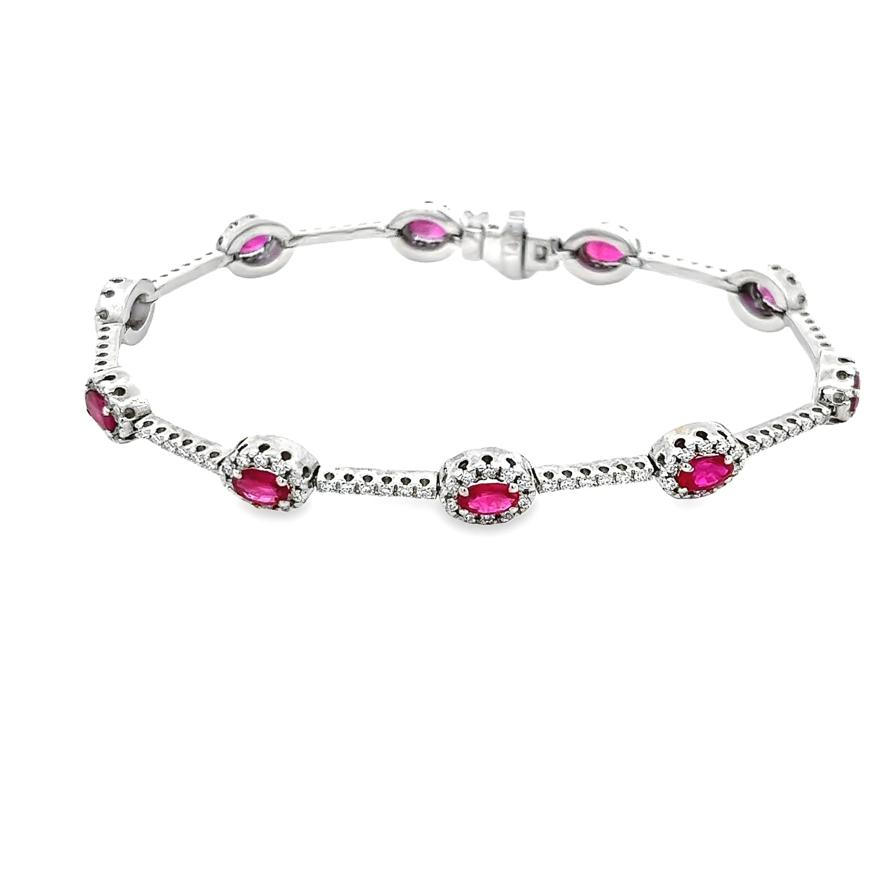 14k White Gold Diamond and Ruby Bracelet
