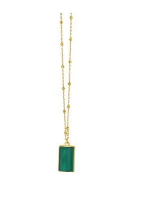 14k Yellow Gold Rectangle Malachite Beaded Chain Necklace 18" (I9048)