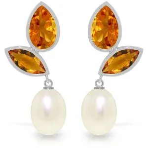 16 Carat 14K Solid White Gold Chandelier Earrings Pearl Citrine