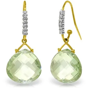 17.18 Carat 14K Solid Yellow Gold Prime Time Green Amethyst Diamond Earrings