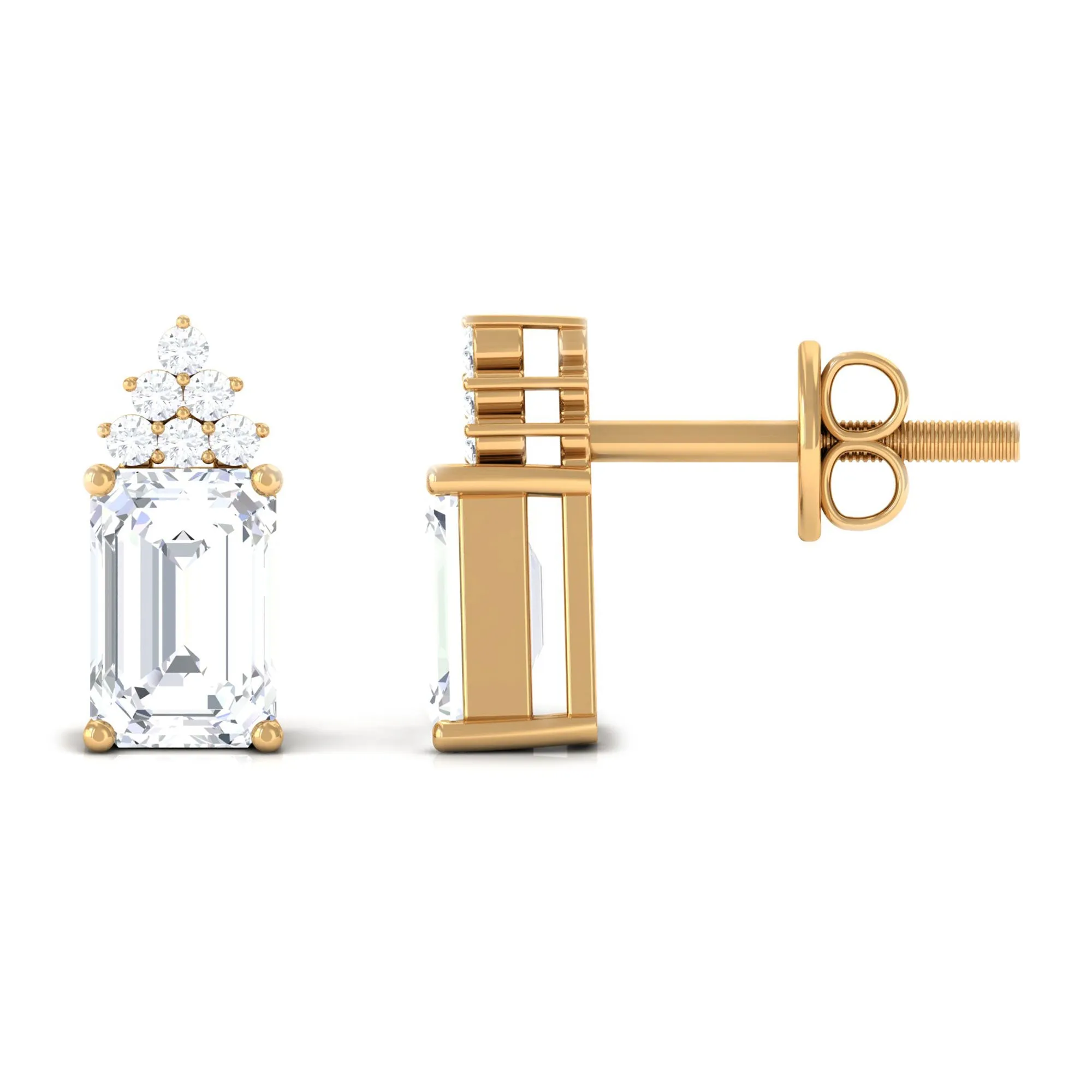1.75 CT Octagon Cut Zircon Solitaire Stud Earrings with Accent