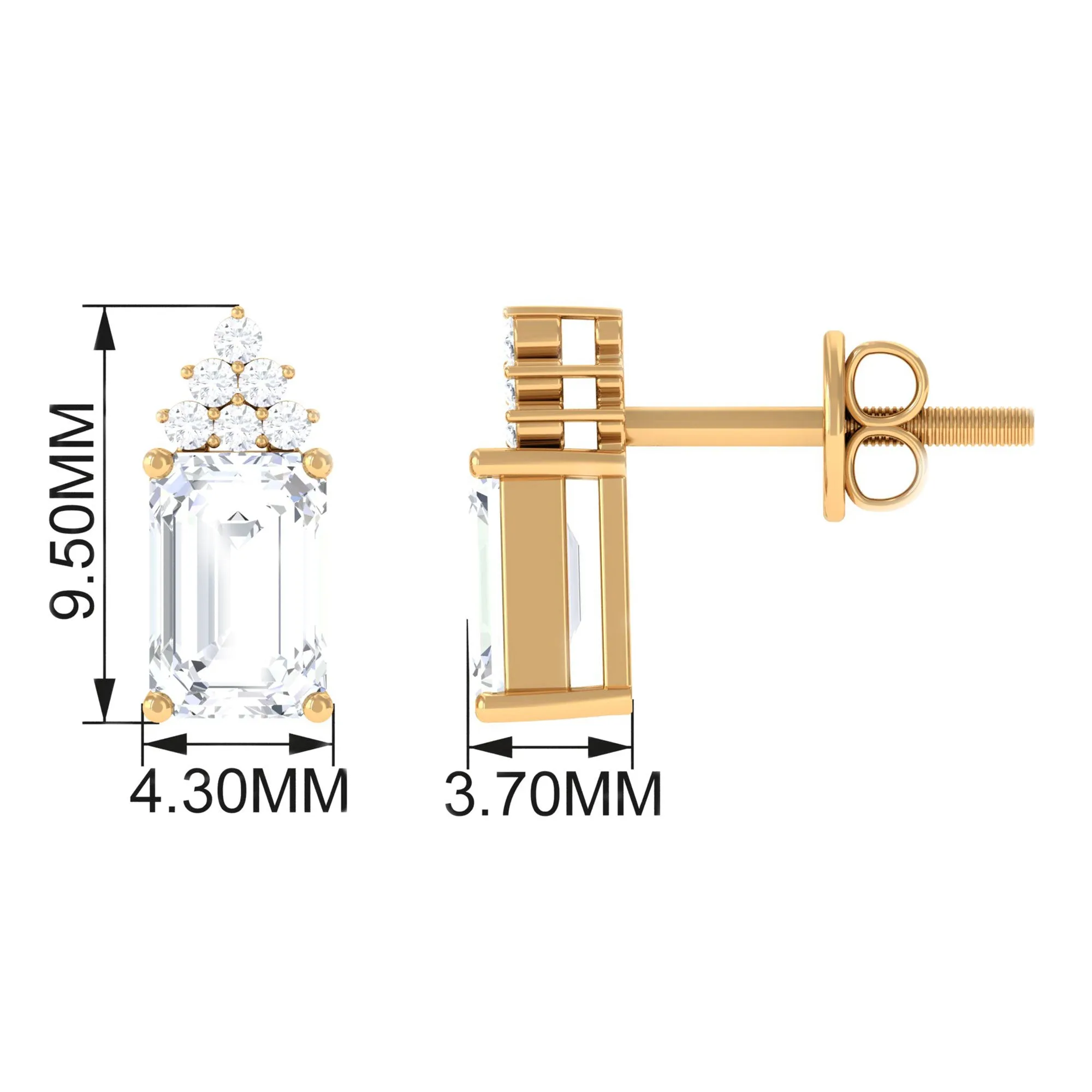 1.75 CT Octagon Cut Zircon Solitaire Stud Earrings with Accent
