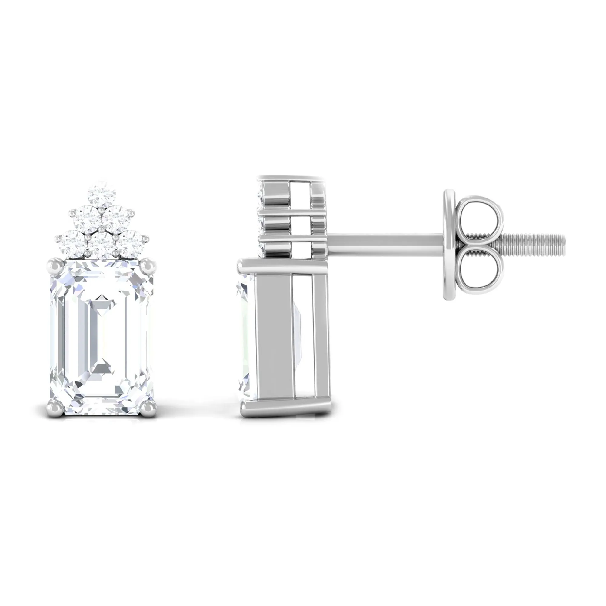1.75 CT Octagon Cut Zircon Solitaire Stud Earrings with Accent
