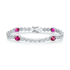 18ct White Gold Claw Set Oval Ruby & Round Brilliant Cut Diamond Line Bracelet