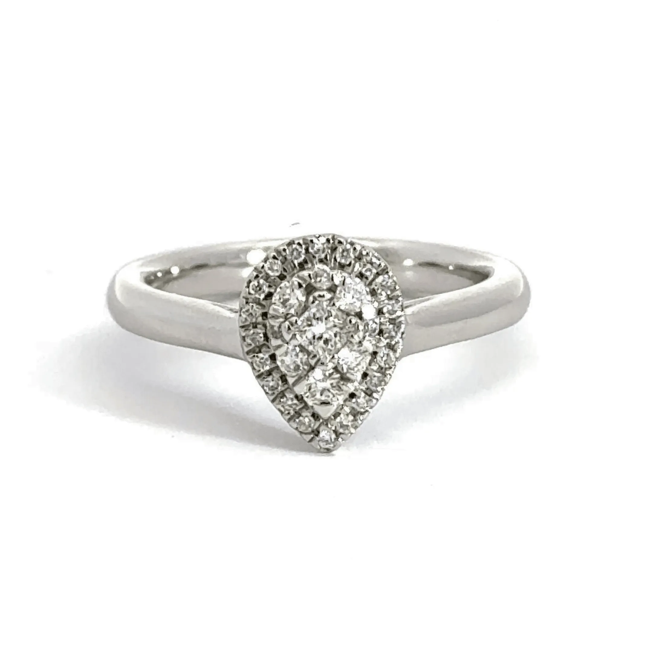 18CT White Gold Teardrop Cluster Halo Diamond Ring