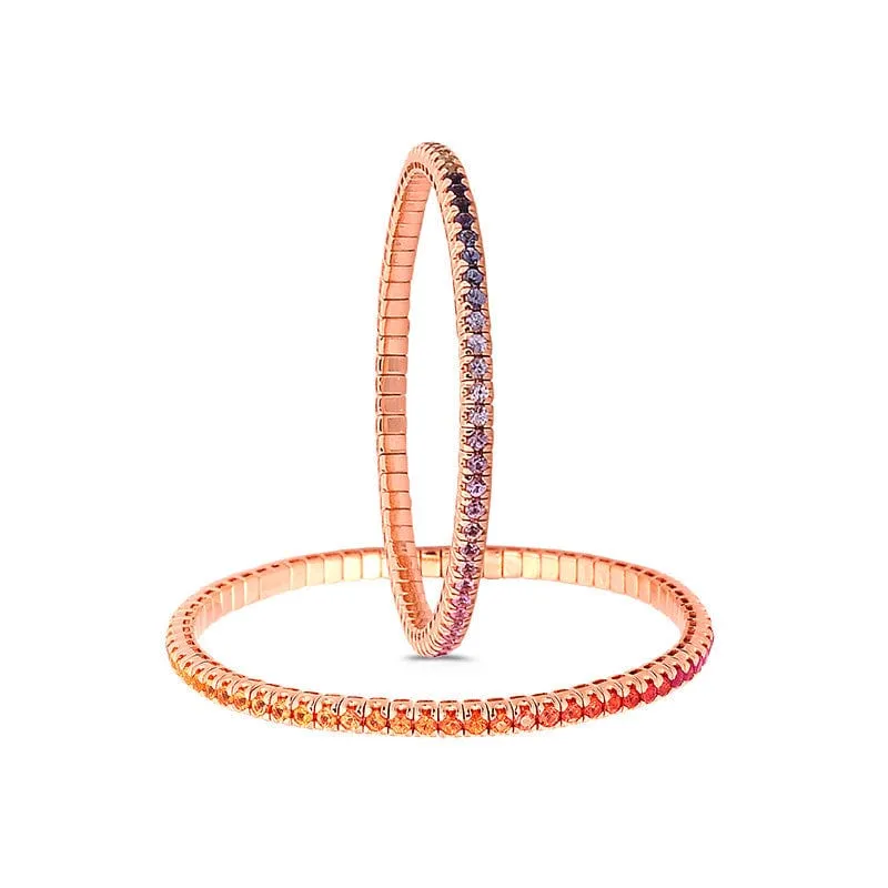 18K Gold Stretch Rainbow Sapphire Tennis Bracelet, 8.55-18 Carats