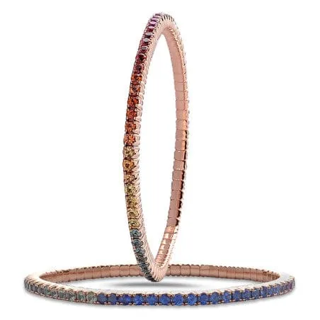 18K Gold Stretch Rainbow Sapphire Tennis Bracelet, 8.55-18 Carats
