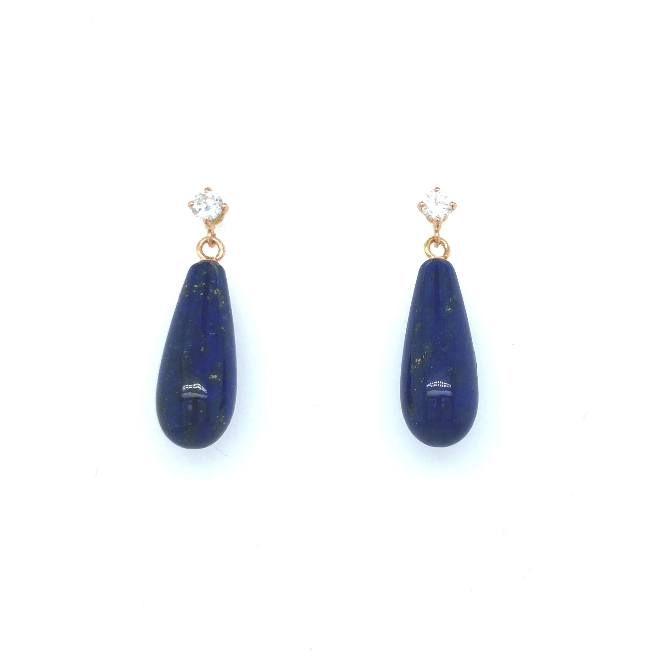 18k Rose Gold, Lapis Lazuli and Diamond Drop Vintage Earrings