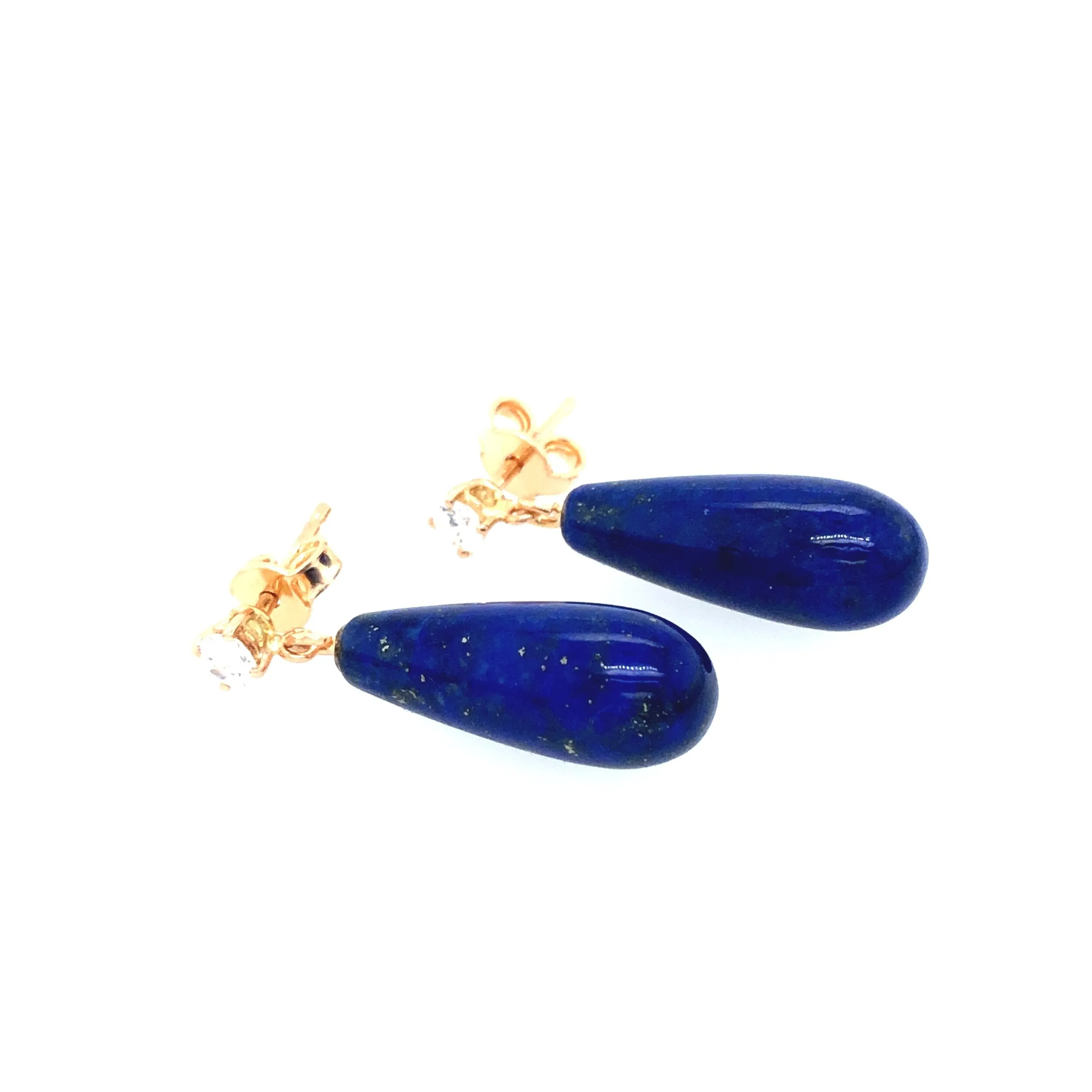 18k Rose Gold, Lapis Lazuli and Diamond Drop Vintage Earrings