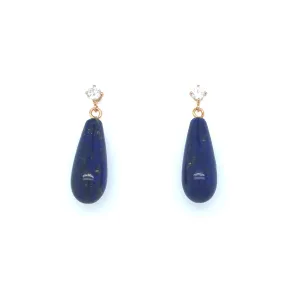 18k Rose Gold, Lapis Lazuli and Diamond Drop Vintage Earrings