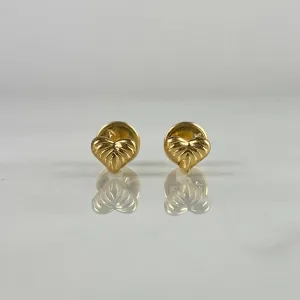 18K Yellow Gold Striped Heart Stud Earrings 0.45gr