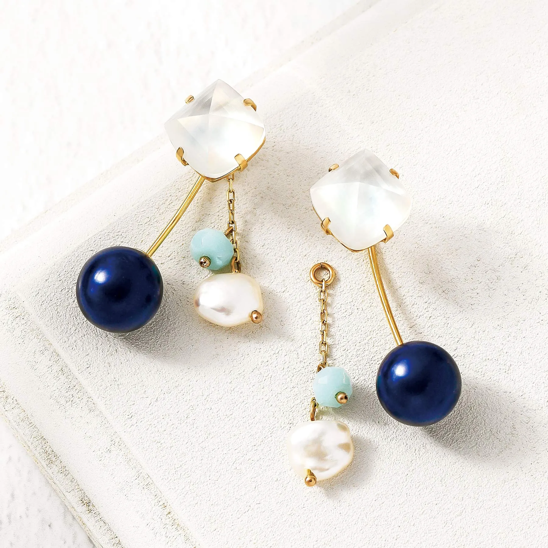 18K/10K White & Blue Color Wire Earrings (Yellow Gold)