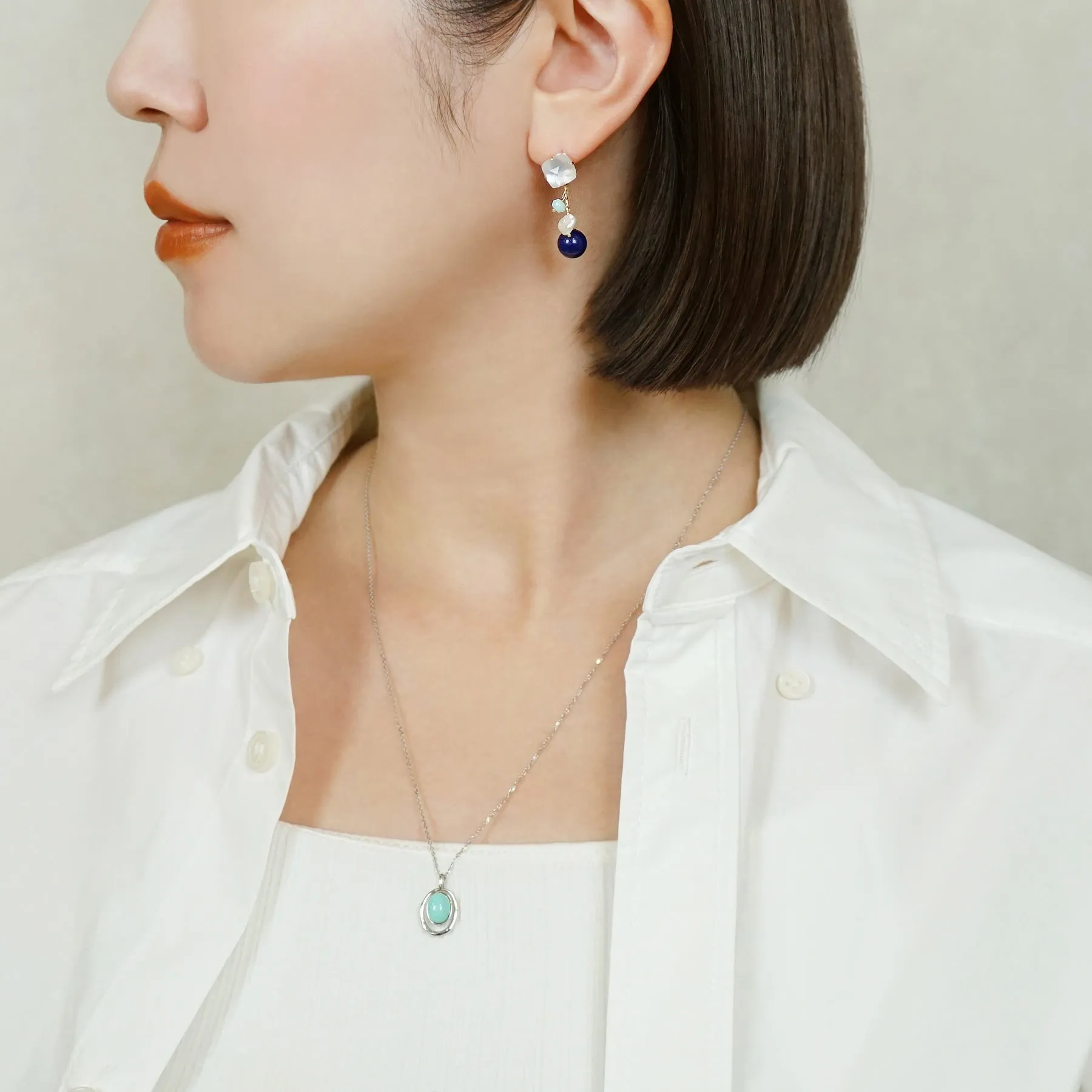 18K/10K White & Blue Color Wire Earrings (Yellow Gold)