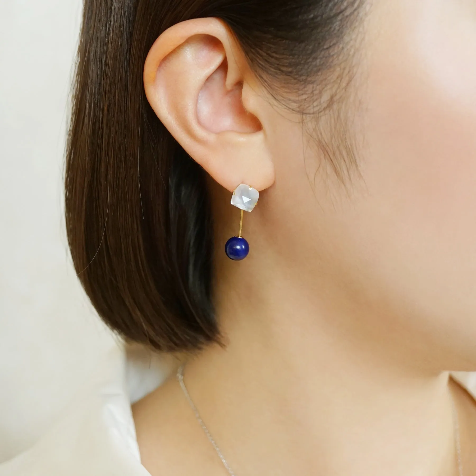 18K/10K White & Blue Color Wire Earrings (Yellow Gold)