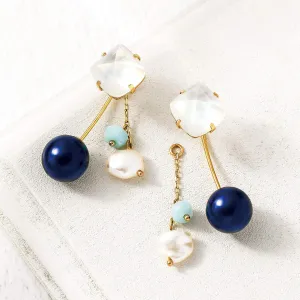 18K/10K White & Blue Color Wire Earrings (Yellow Gold)