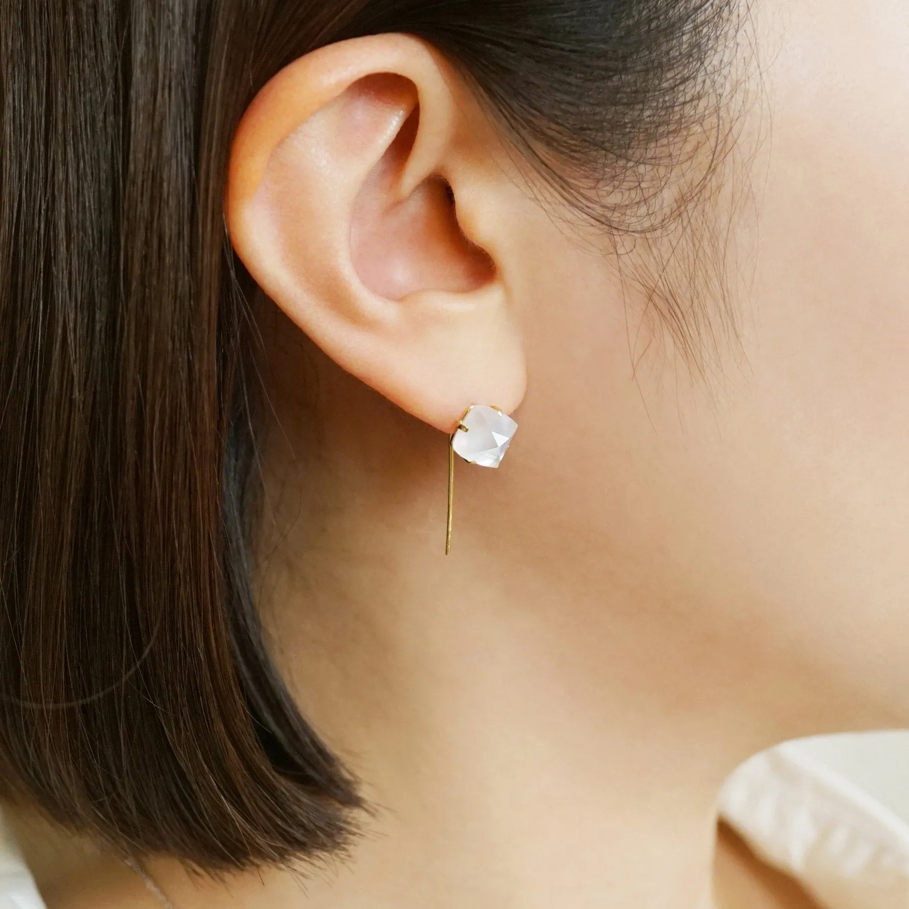 18K/10K White & Blue Color Wire Earrings (Yellow Gold)