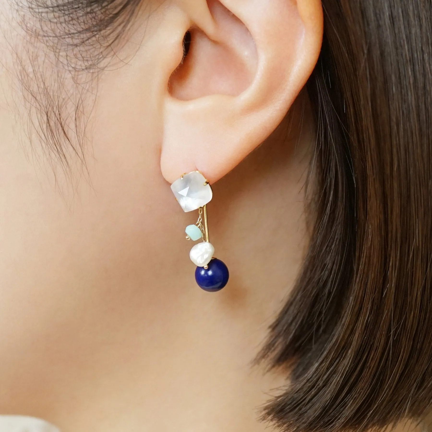18K/10K White & Blue Color Wire Earrings (Yellow Gold)