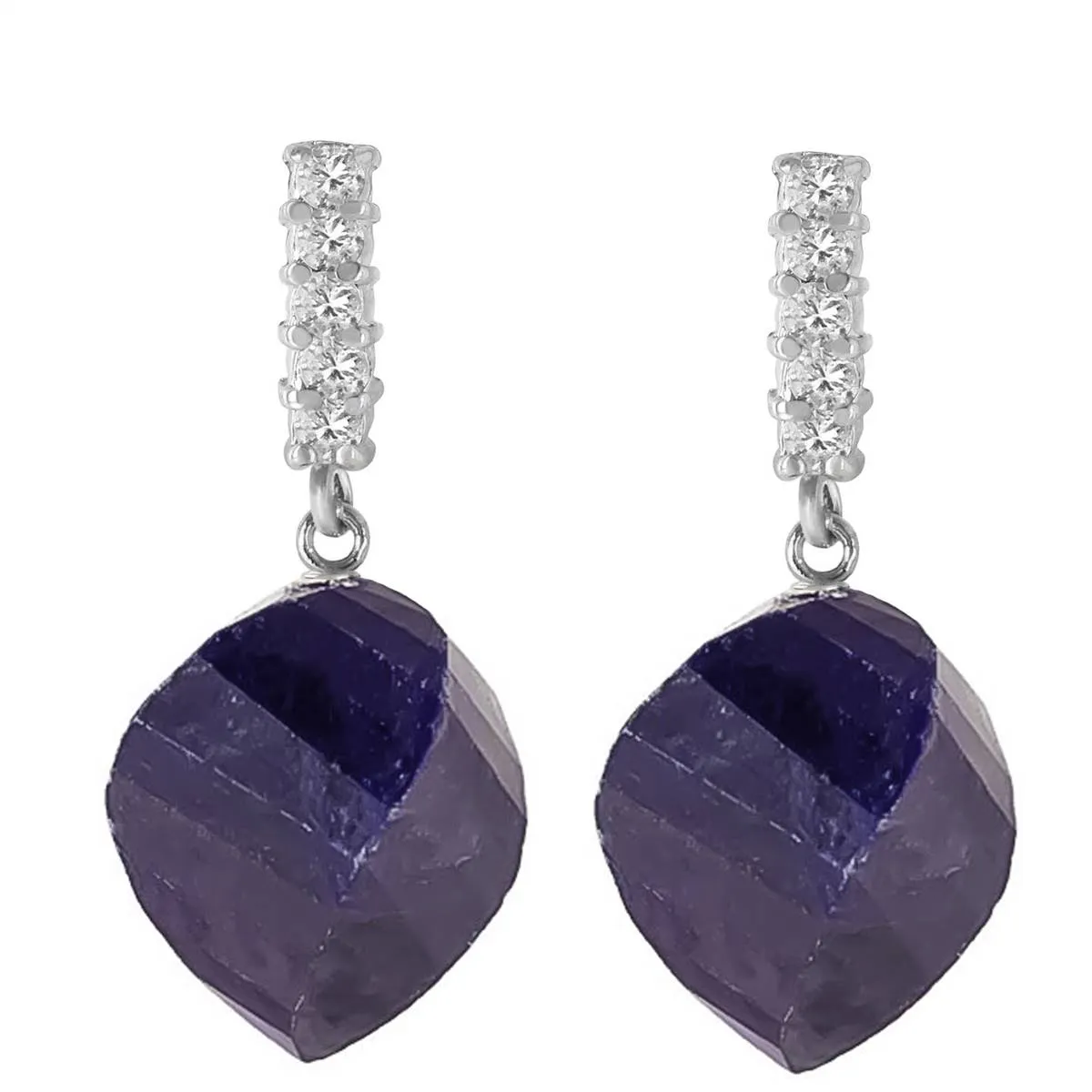 30.65 Carat 14K Solid White Gold Earrings Diamond Sapphire