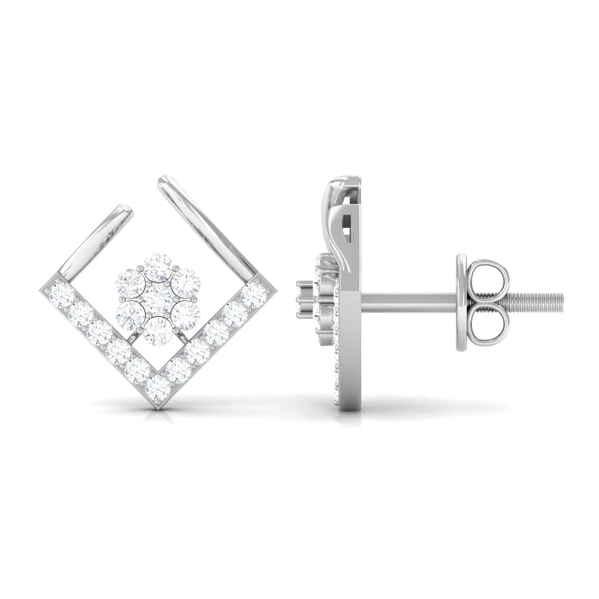 3/4 CT Cubic Zirconia Open Rhombus Stud Earrings