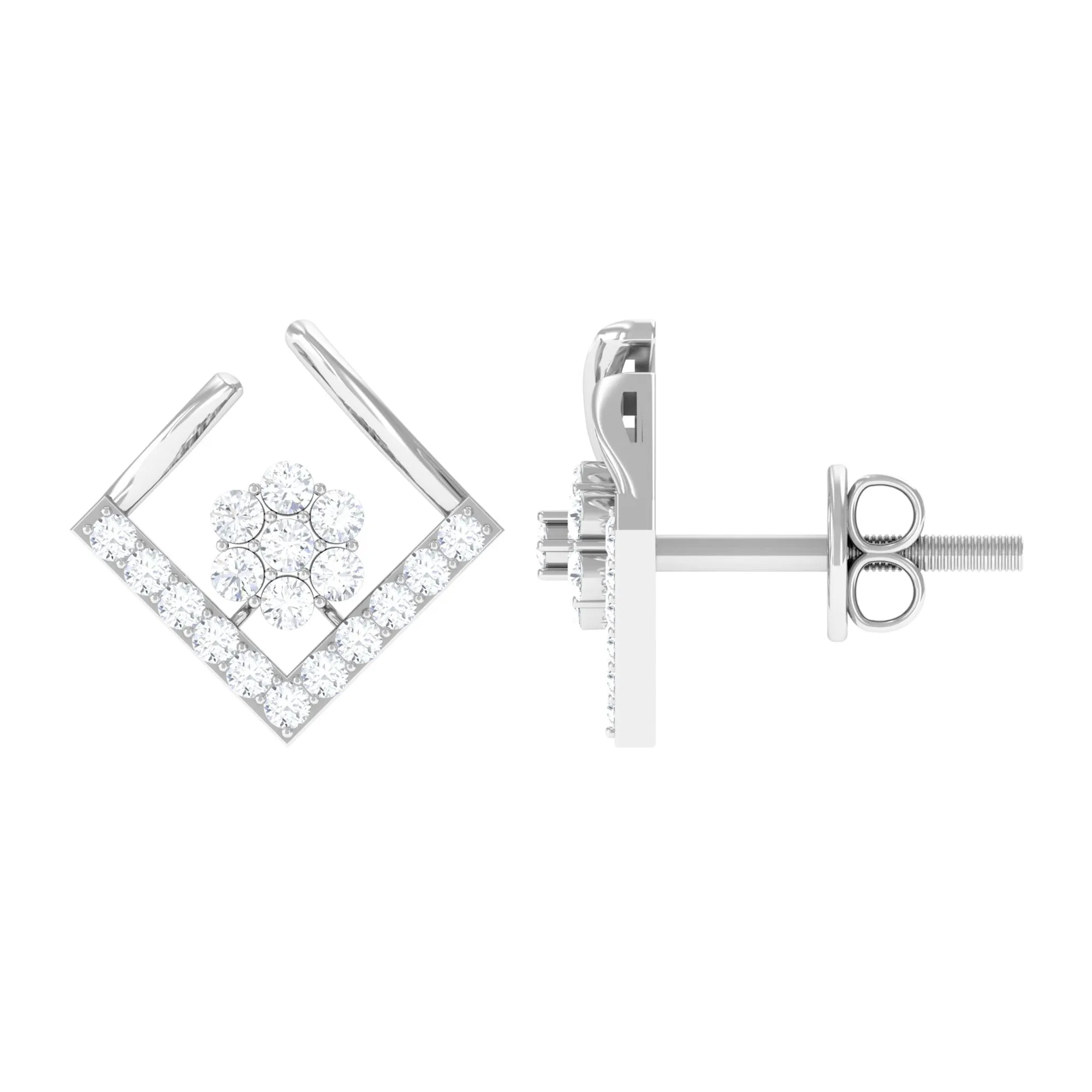 3/4 CT Cubic Zirconia Open Rhombus Stud Earrings