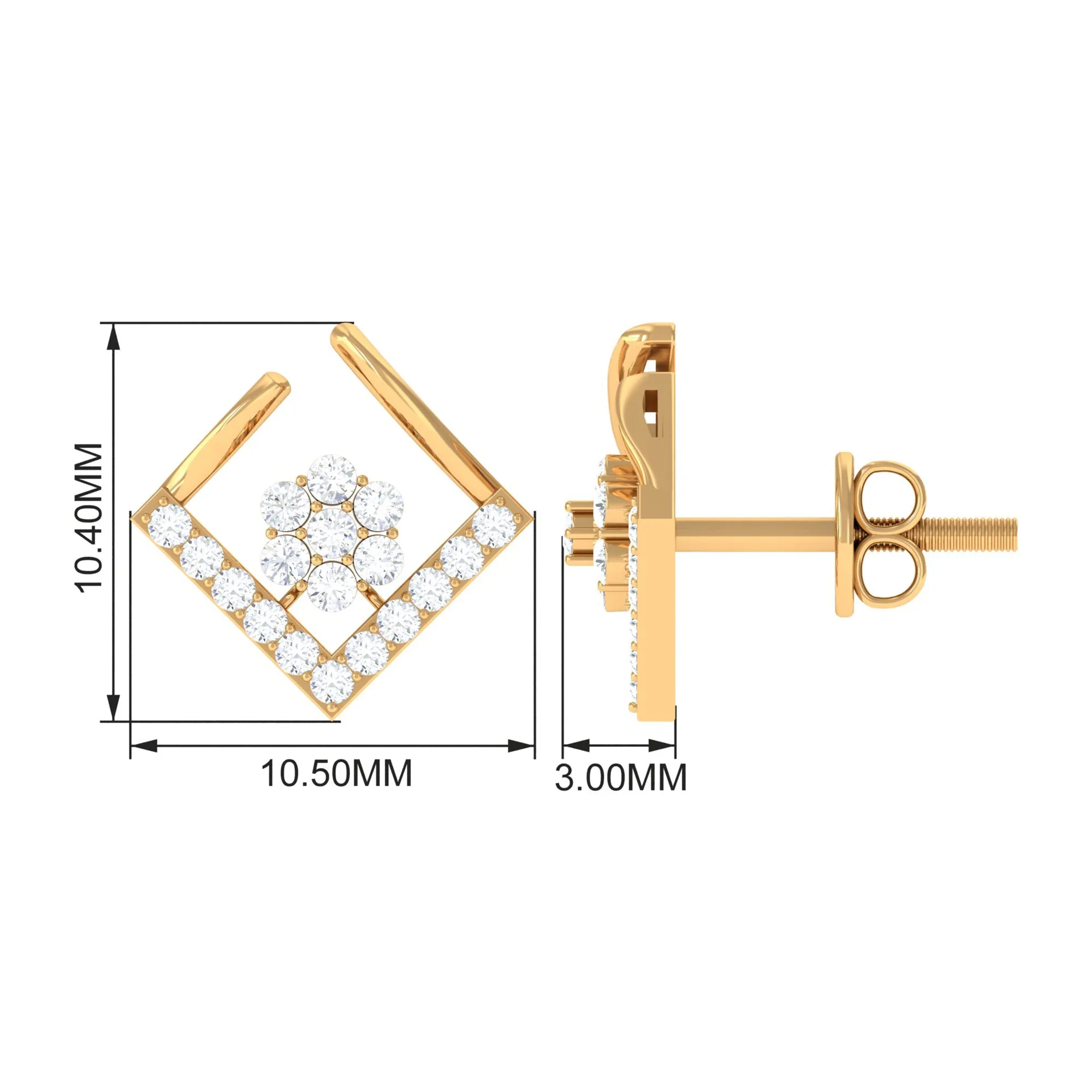3/4 CT Cubic Zirconia Open Rhombus Stud Earrings