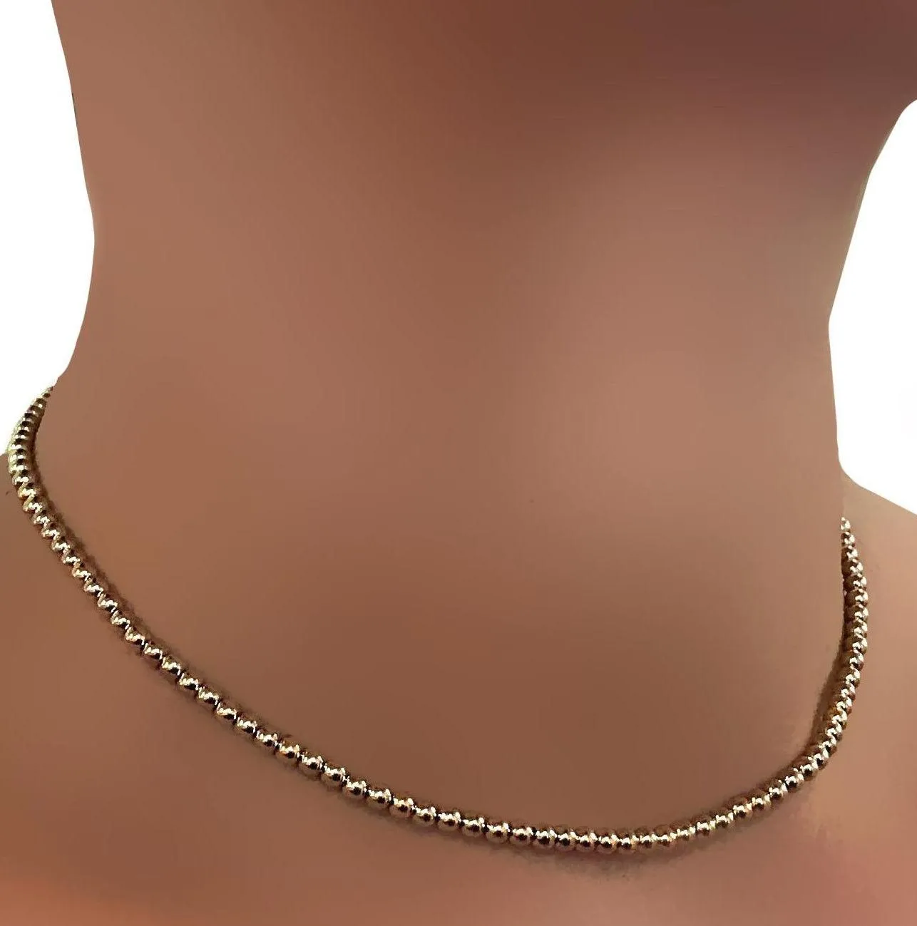 3mm Ball Chain Beaded Collar Necklace 14K Yellow Gold