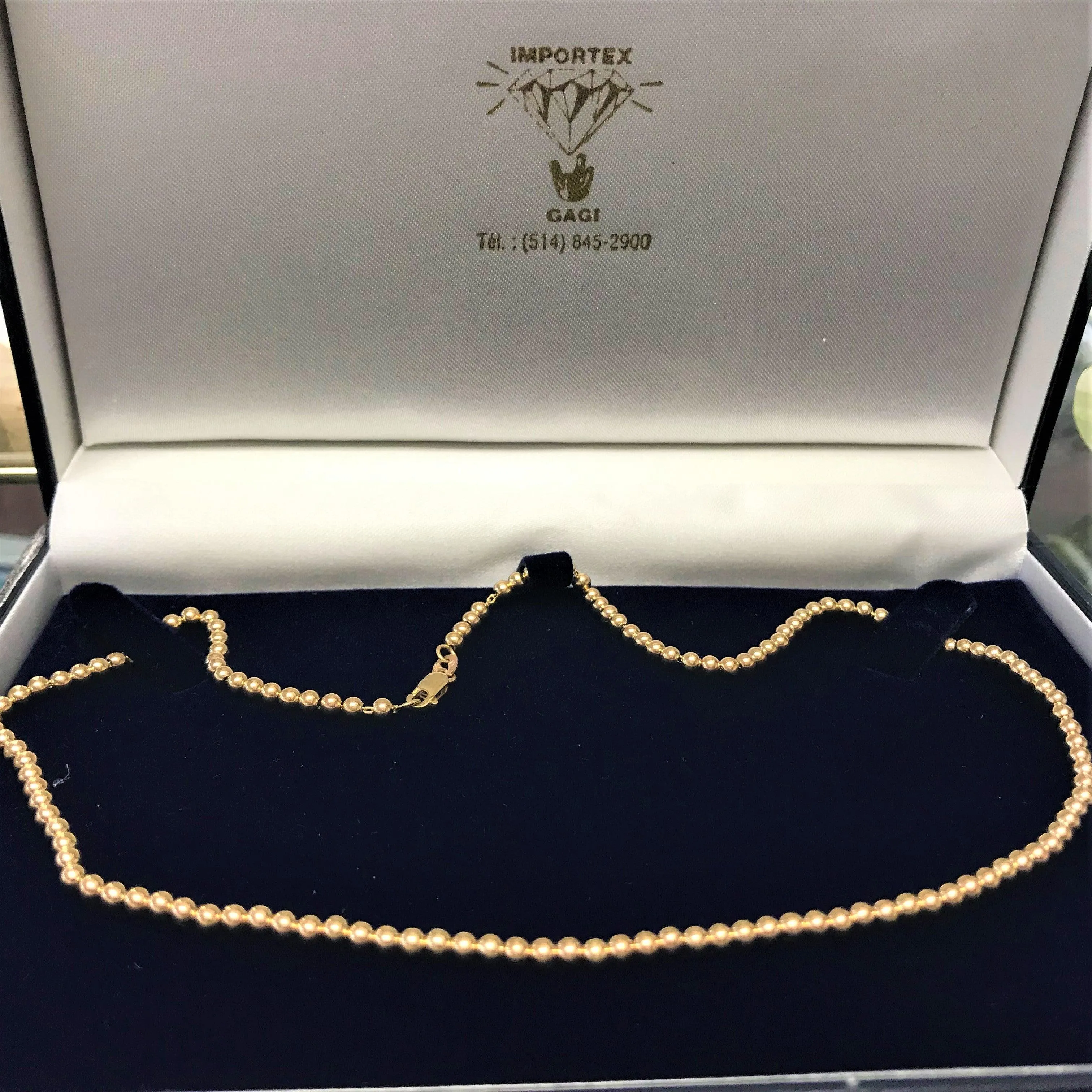 3mm Ball Chain Beaded Collar Necklace 14K Yellow Gold