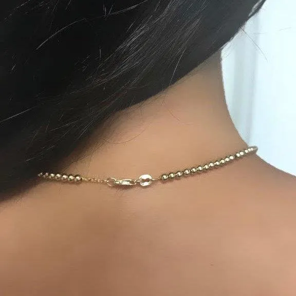 3mm Ball Chain Beaded Collar Necklace 14K Yellow Gold