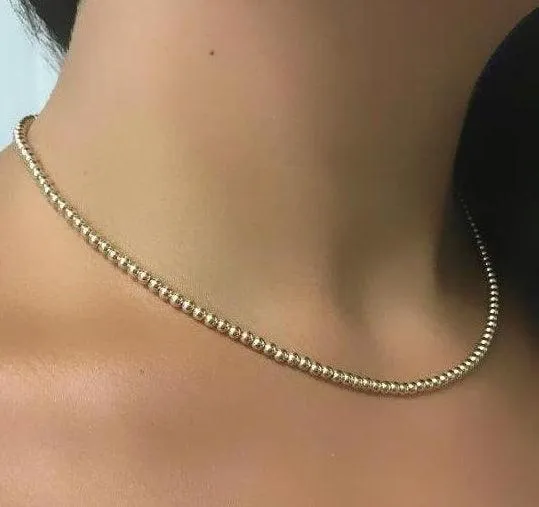 3mm Ball Chain Beaded Collar Necklace 14K Yellow Gold