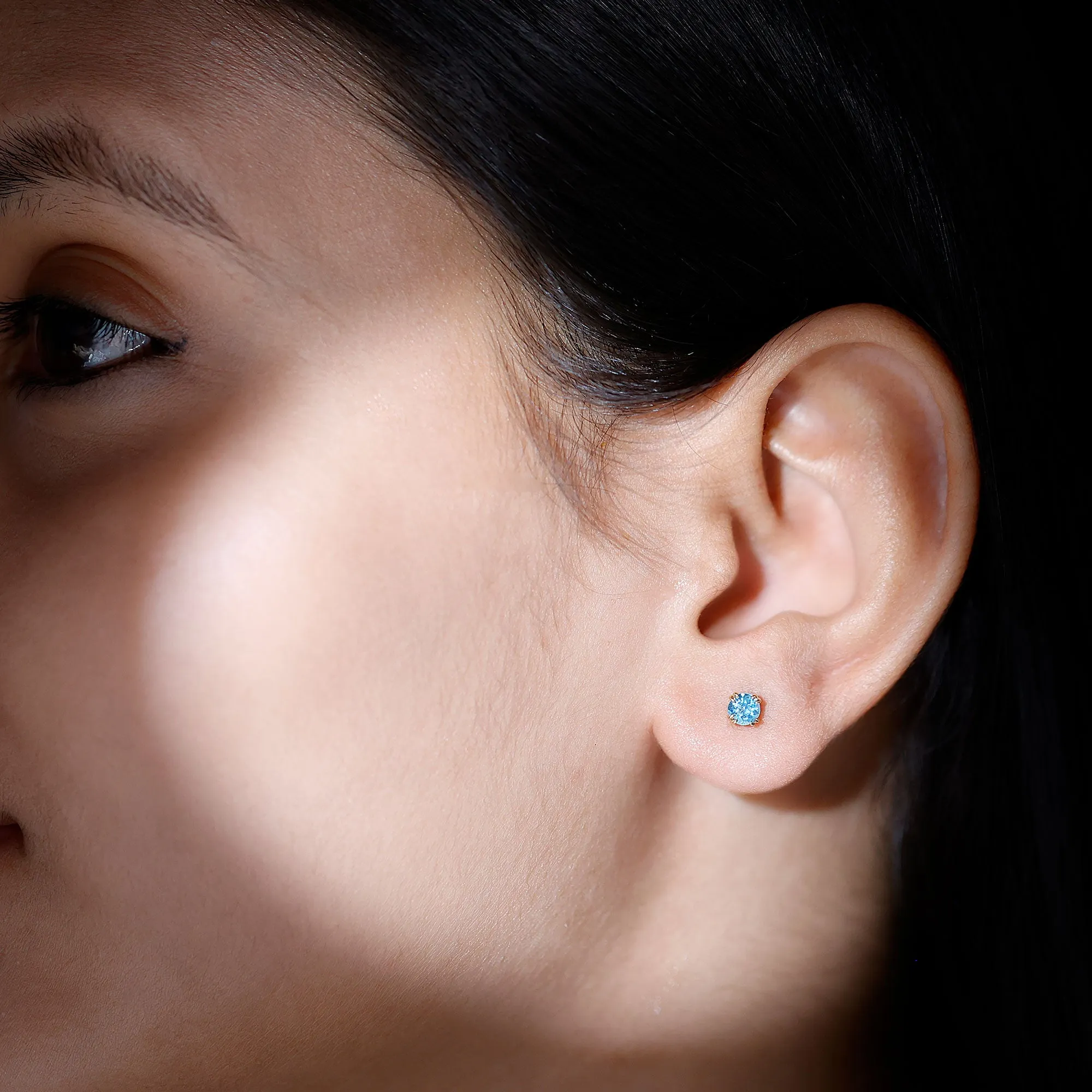 4 MM Genuine Aquamarine Solitaire Stud Earrings in Double Claw Prong Setting