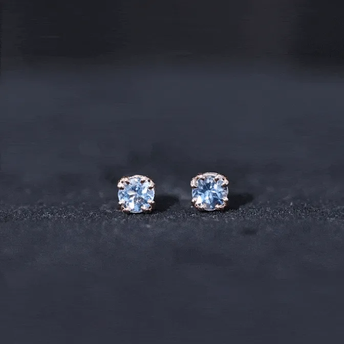 4 MM Genuine Aquamarine Solitaire Stud Earrings in Double Claw Prong Setting